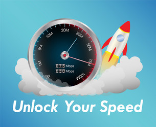 Internet speed test meter with rocket vector