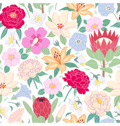 Seamless pattern with blooming flowers heads vector