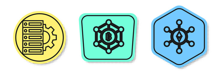 Set line server and gear blockchain technology vector