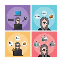 set of hacker icons vector image
