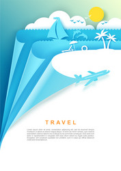 Travel Poster - Ocean & Airplane Vector Image