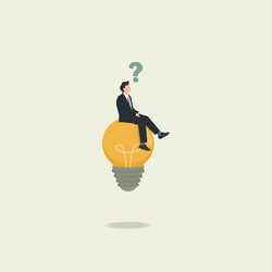 Businessman sitting on idea light bulb vector