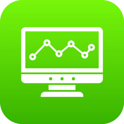 Graph in computer screen icon digital green vector