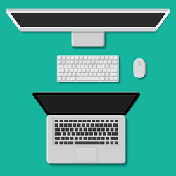 Top view desktop computer and laptop vector