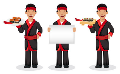 Japanese chef cooking sushi rolls Royalty Free Vector Image