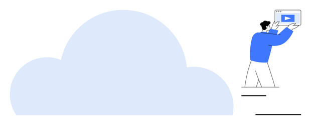 man uploading digital content to cloud storage vector image