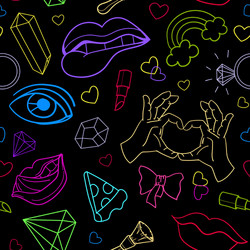 Seamless neon pattern with doodle elements vector