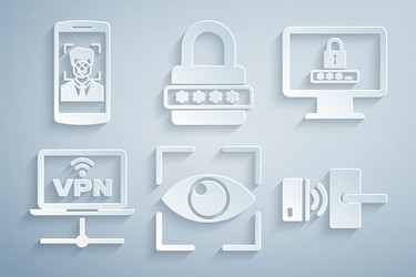 set eye scan monitor with password vpn computer vector image