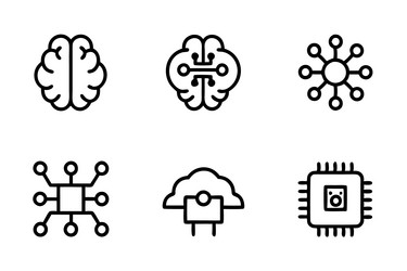 brain and machine learning icons with neural vector image