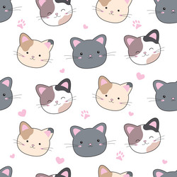 cat and heart seamless pattern vector image