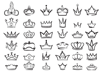 Crown doodles imperial king diadem regal symbols vector