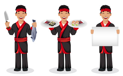 Japanese chef cooking sushi rolls Royalty Free Vector Image