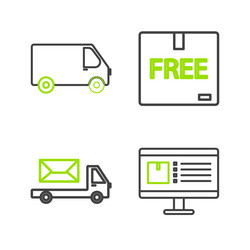 set line computer monitor with app delivery vector image