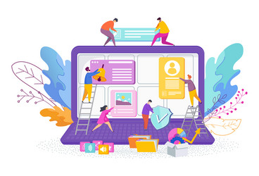 Tiny people are designing a website web design vector