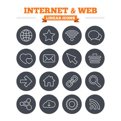 internet and web linear icons set thin outline vector image