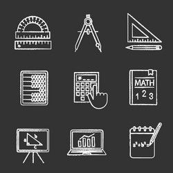 Mathematics chalk icons set vector