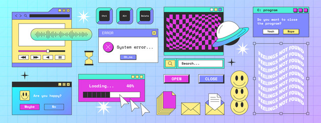 retro computer screen interface with windows vector image