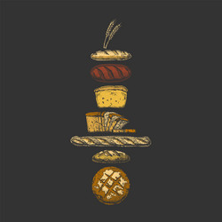 set with bakery products vector