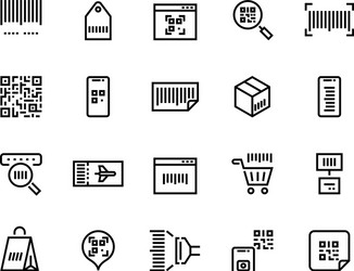 barcodes line icons ticket with qr code vector image