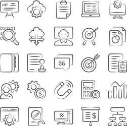 Conceptual business doodle icons pack vector