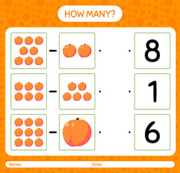 how many counting game with peach worksheet vector image
