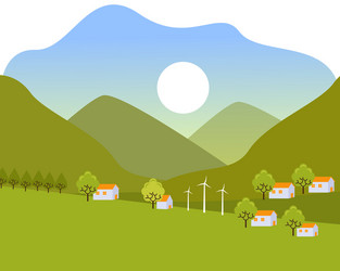 Mountains landscape windmill power generator vector