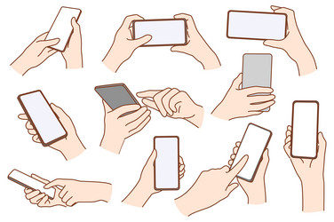 set of people hold cellphone device vector