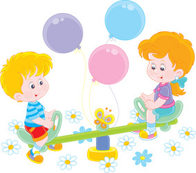 small children on a toy swing playground vector