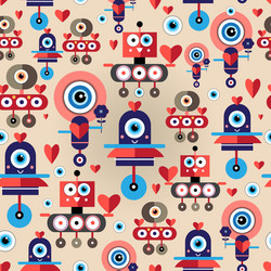 Pattern amusing lovers robots vector