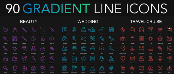 90 trendy gradient style thin line icons set vector