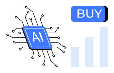 ai chip with growth bar chart and buy button vector image