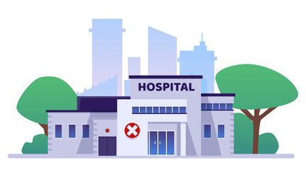 Modern Hospital Building Exterior Flat Royalty Free Vector