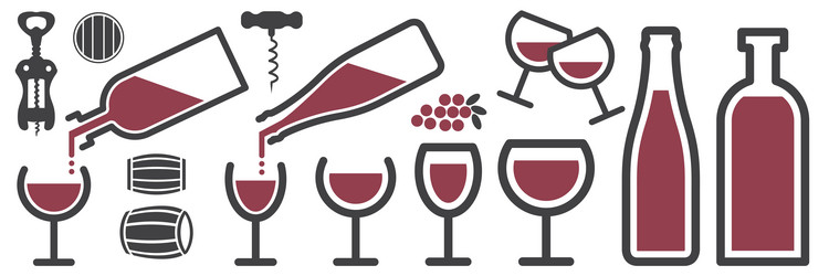 set of wine objects icon isolated vector image