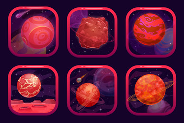 space game app icons with galaxy red planets vector image