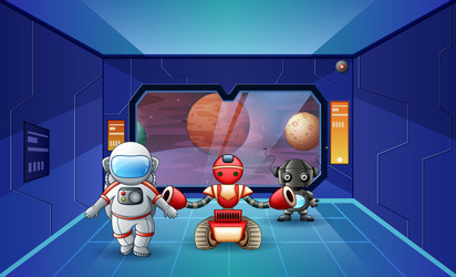 astronaut and robots in the spaces vector image
