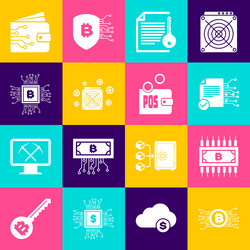 set cryptocurrency bitcoin in circuit with smart vector image