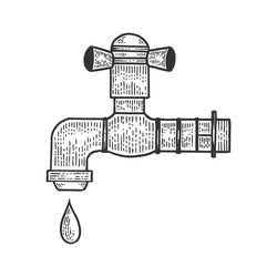 Water tap with drop engraving style Royalty Free Vector
