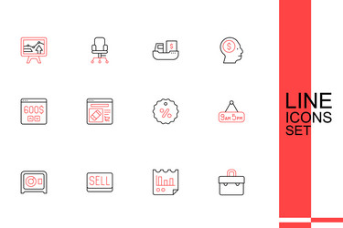 set line briefcase document with graph chart sell vector image