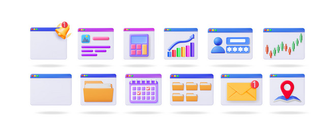 set of 3d interface icons for web pages vector image