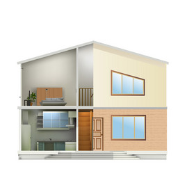 House cut with interiors and part facade vector