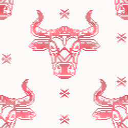 knitted seamless pattern with bull in red color vector image
