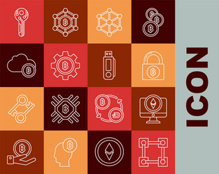 set line blockchain technology monitor vector image