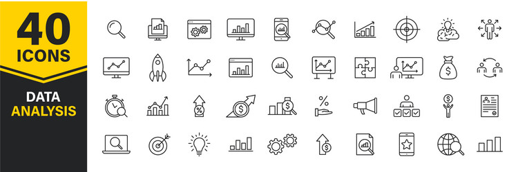 Set 40 data analysis web icons in line style vector