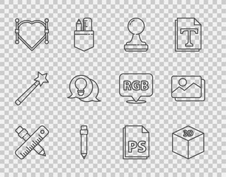 Set line crossed ruler and pencil isometric cube vector