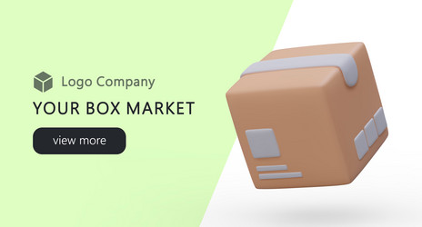 web page with cartoon 3d box and button view more vector image