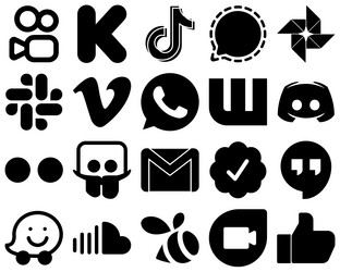 20 modern black solid glyph icons such as discord vector