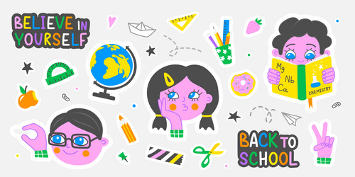 collection of school stickers and decorative vector