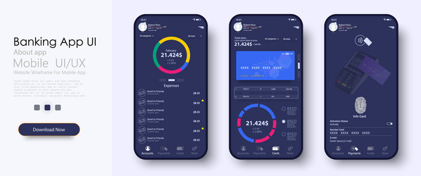 Online banking mobile apps ui ux gui set vector