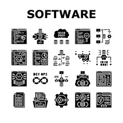 Software engineer computer code icons set vector