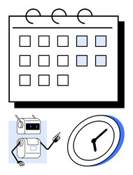 robot assistant scheduling with calendar and clock vector image